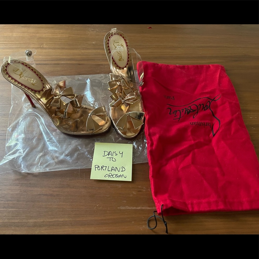 Christian Louboutin Gold Bow Heels with Red Sole